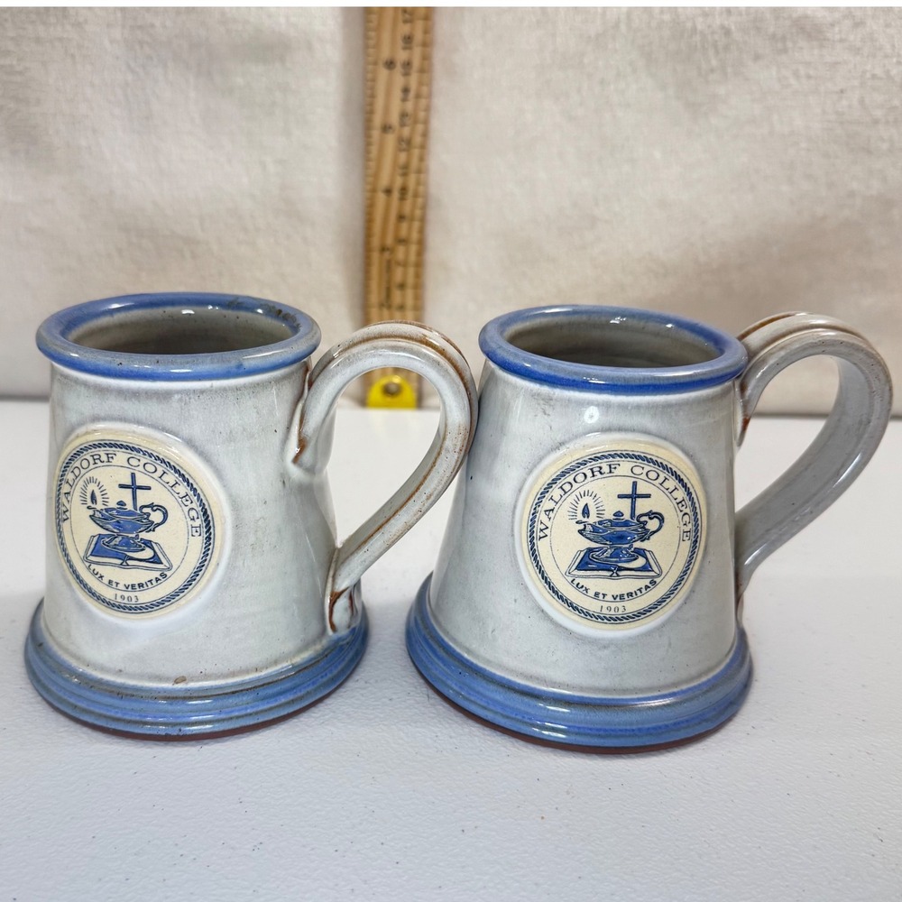 Deen pottery Waldorf College handmade coffee mug Blue Emblem Lux Et Veritas 1903